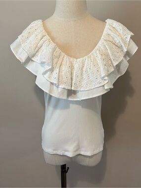 Sincerly Jules White Eyelet Ruffle Ribbed Camisole Top